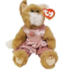 Vintage Ty Attic Treasures Collection Pouncer the Cat 1993 10" Pink Velvet
